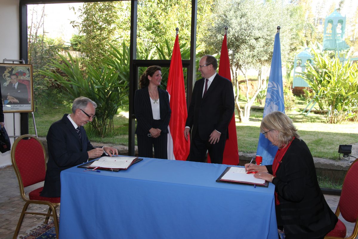 Yasmina Filali with Albert II, Prince of Monaco, at the Fondation Orient-Occident