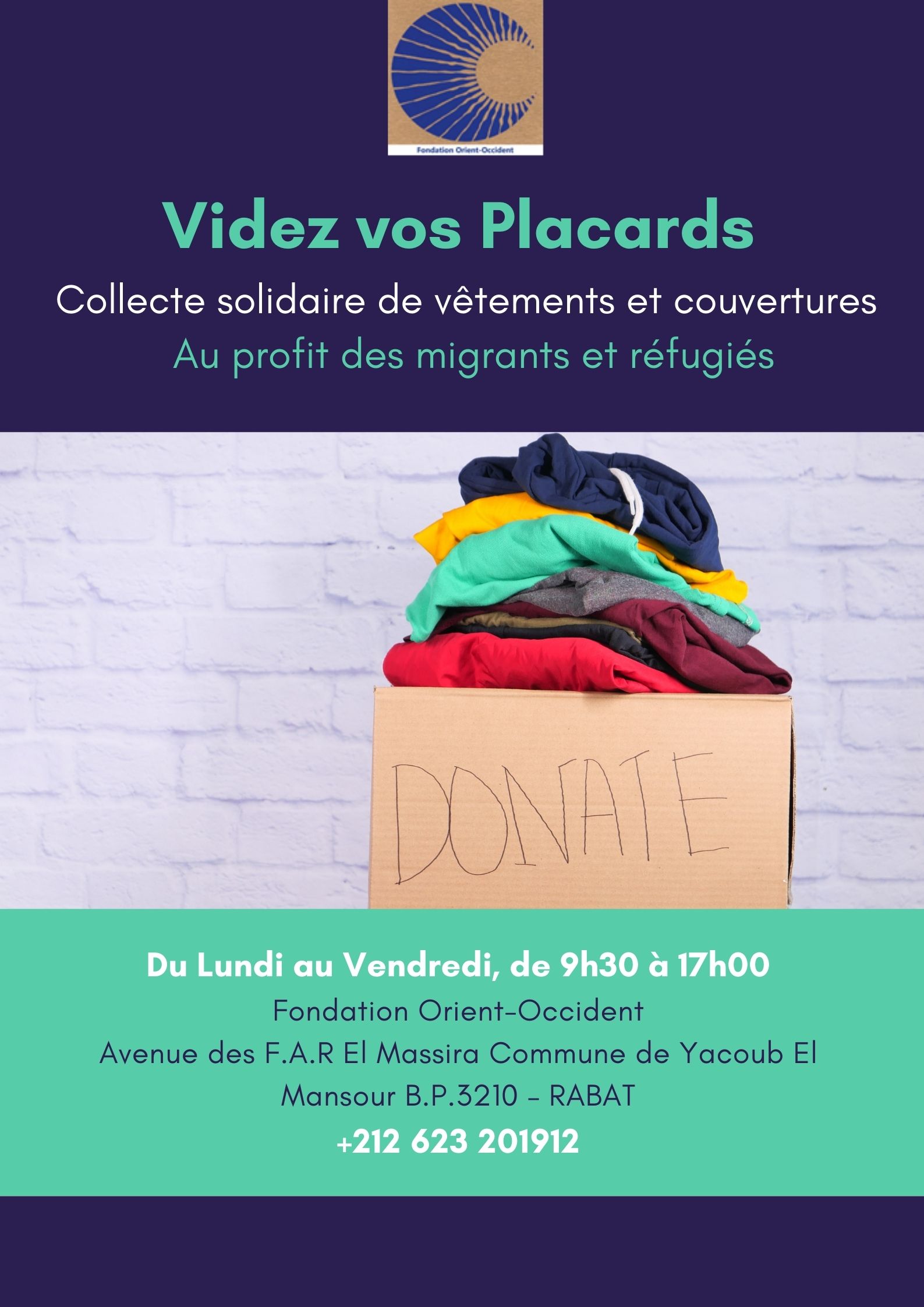 Clothing and blankets donation welcome at the Fondation Orient-Occident