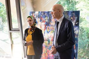 The Fondation Orient-Occident Programs Coordinator Nadia Tari with the Commissioner during the UNHCR visit